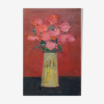 Painting by Nagao Usui: "Roses in yellow vase"