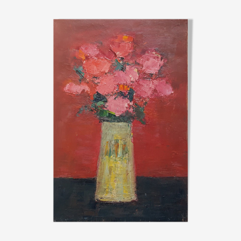 Peinture de Nagao Usui  "Roses au vase jaune"