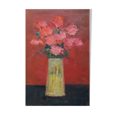 Peinture de Nagao Usui  "Roses au vase jaune"