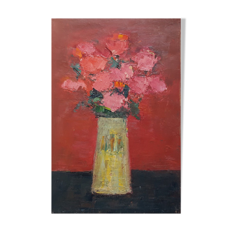 Painting by Nagao Usui: "Roses in yellow vase"