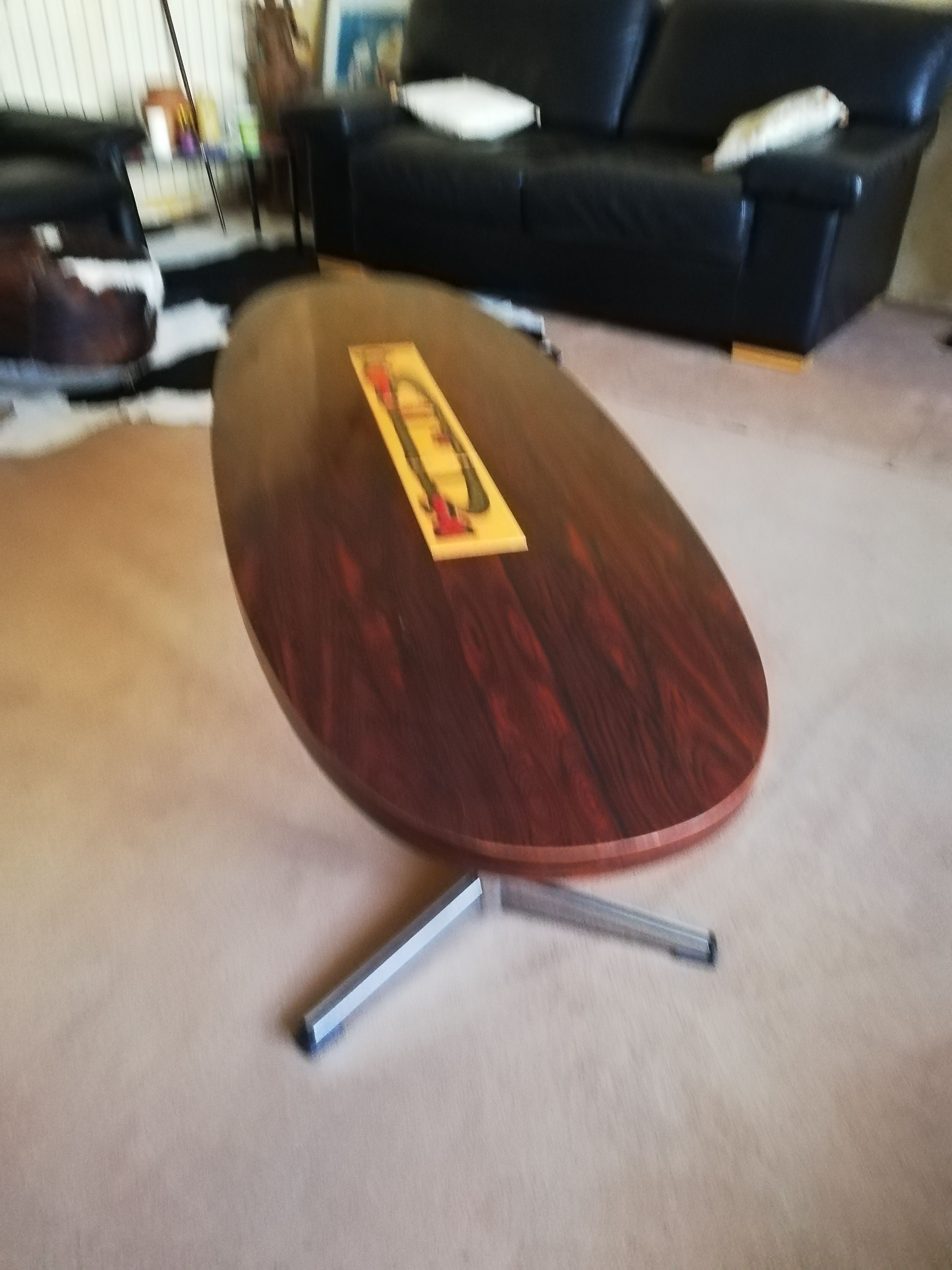 Table basse vintage ovale palissandre et céramique