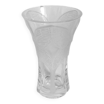 Cristal d'Arques vase with frosted glass butterfly relief Height 20 cm