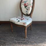 Nursing chair medallion Louis XVI 19th Sanderson chintz with flowers