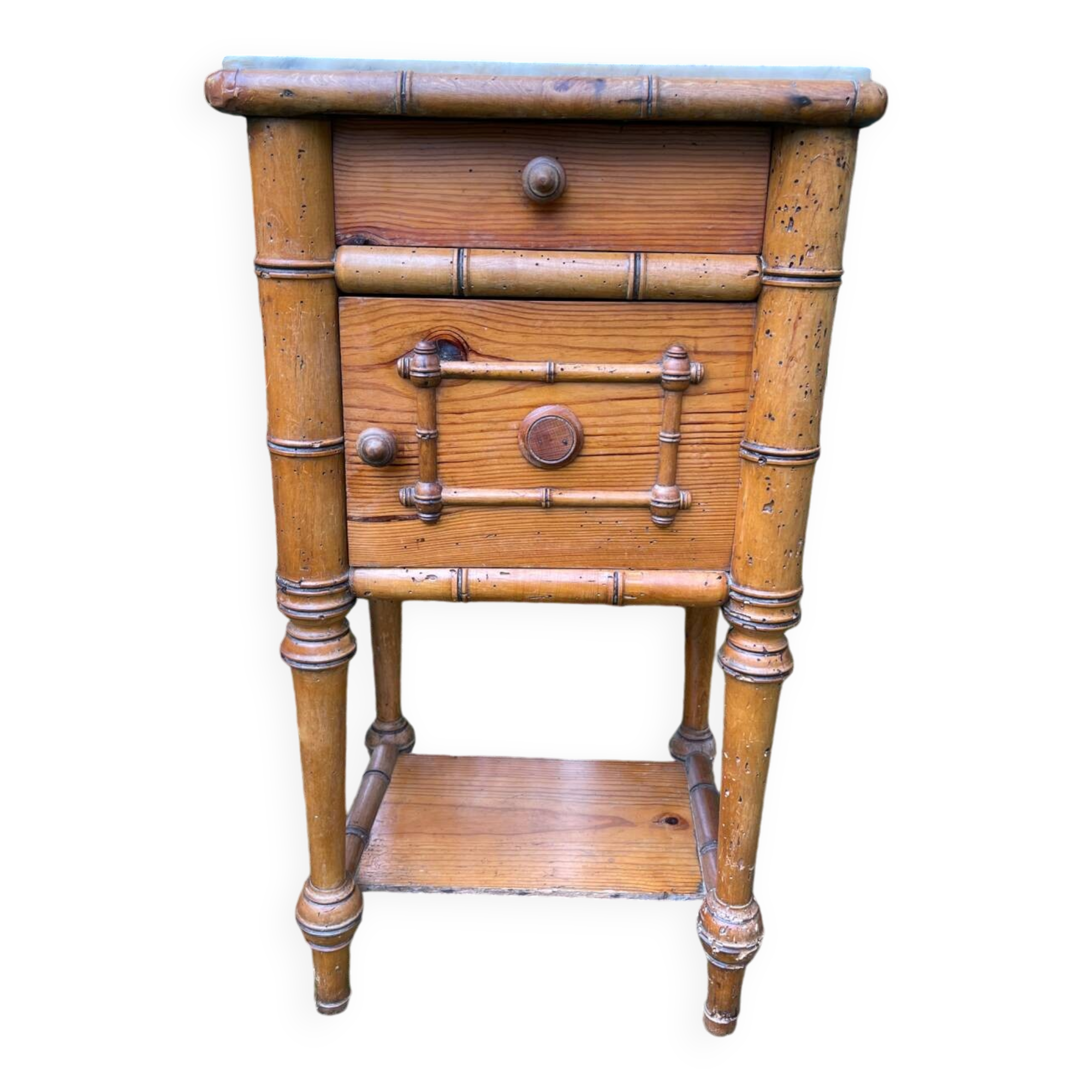 Bamboo and marble bedside table