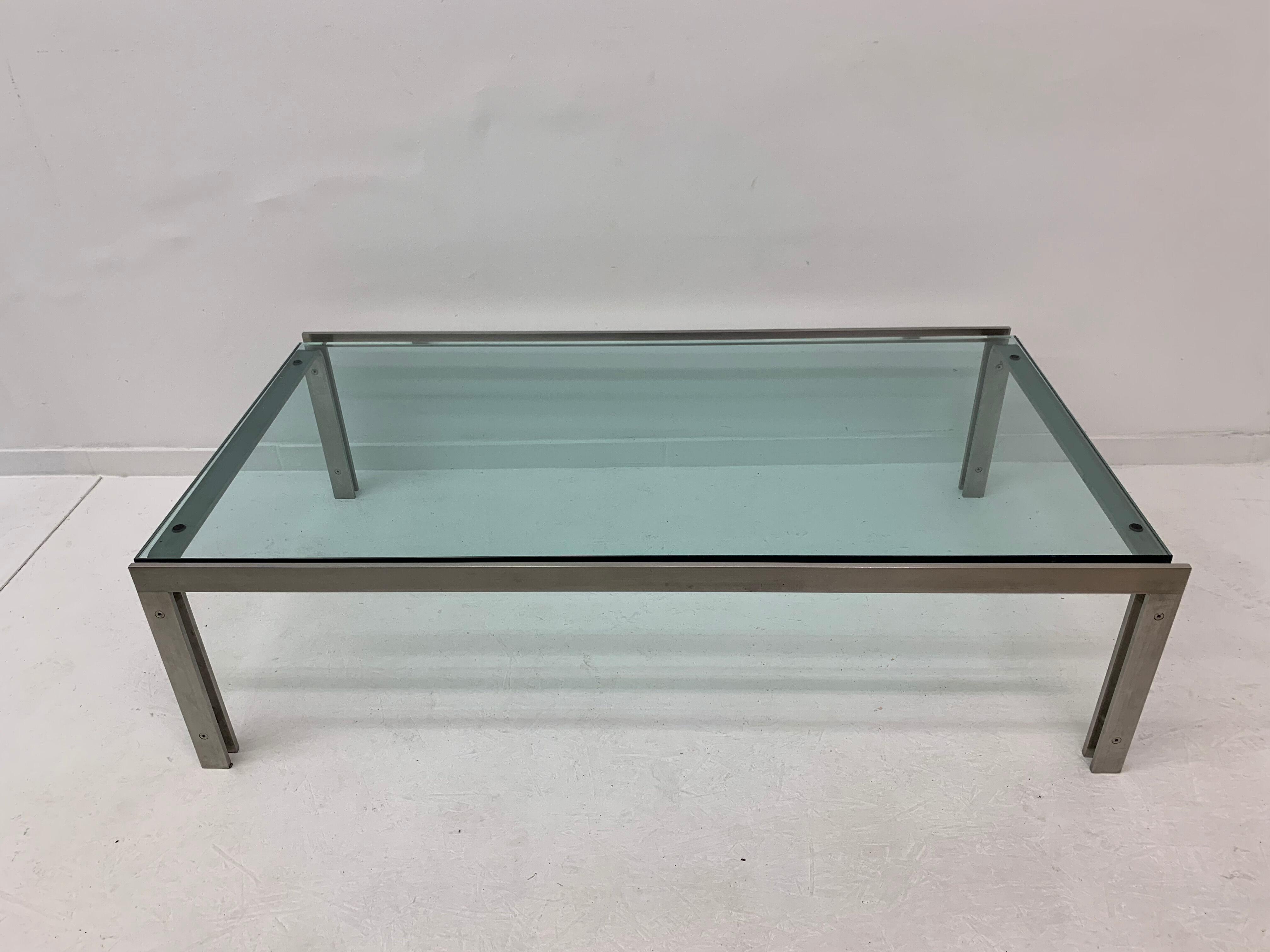 Rectangular Mid-Century Glass Coffee Table by Metaform, 1980s