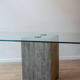 Saporiti. Brutalist and minimalist glass and concrete desk. 1970s.
