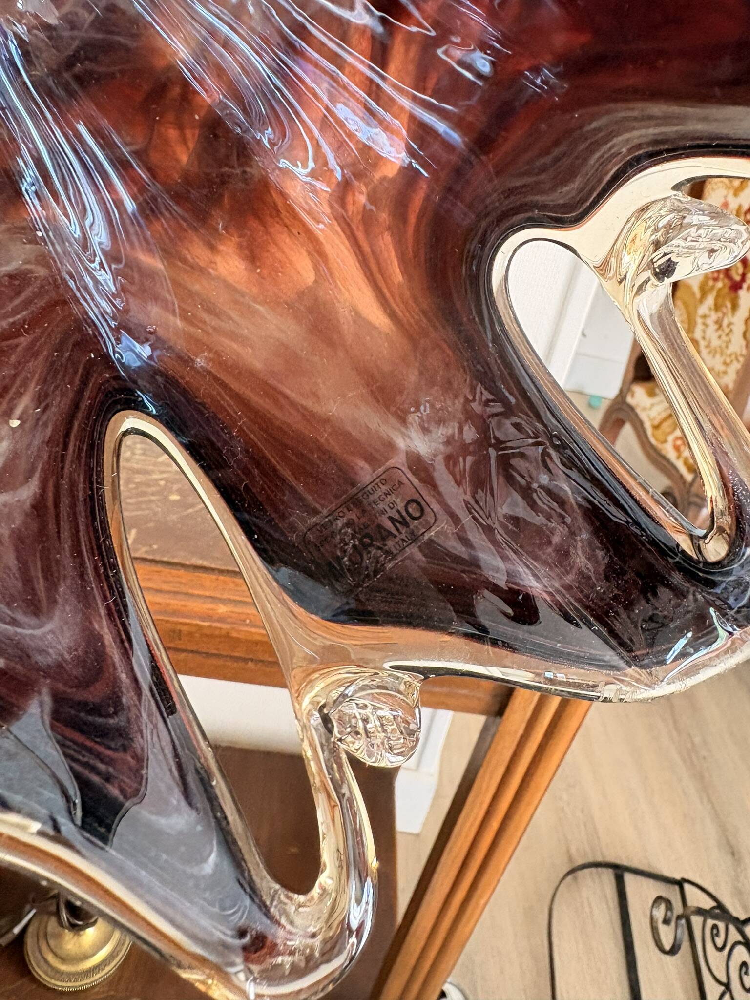 Coupe Corolle Coupelle Vide Poche Corbeille Style Murano Cristal Violet