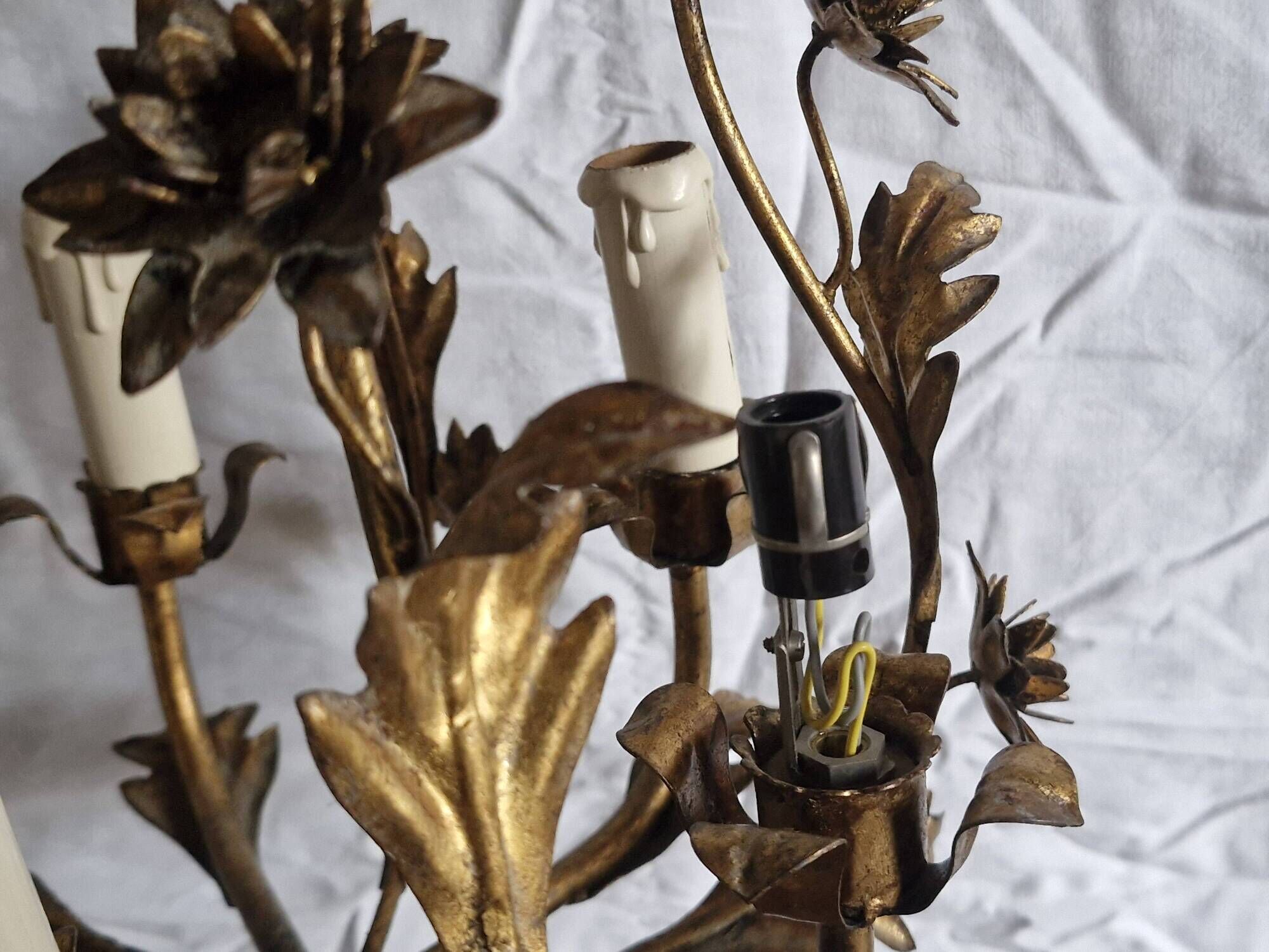 Rare suspension / antique chandelier with 5 lights - Flowers & Foliage in gilded metal