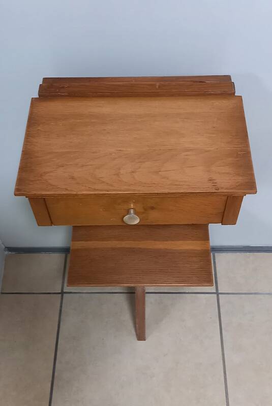 Vintage tripod oak bedside table