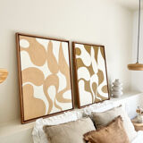 Tableaux diptyque organique beige marron, crème