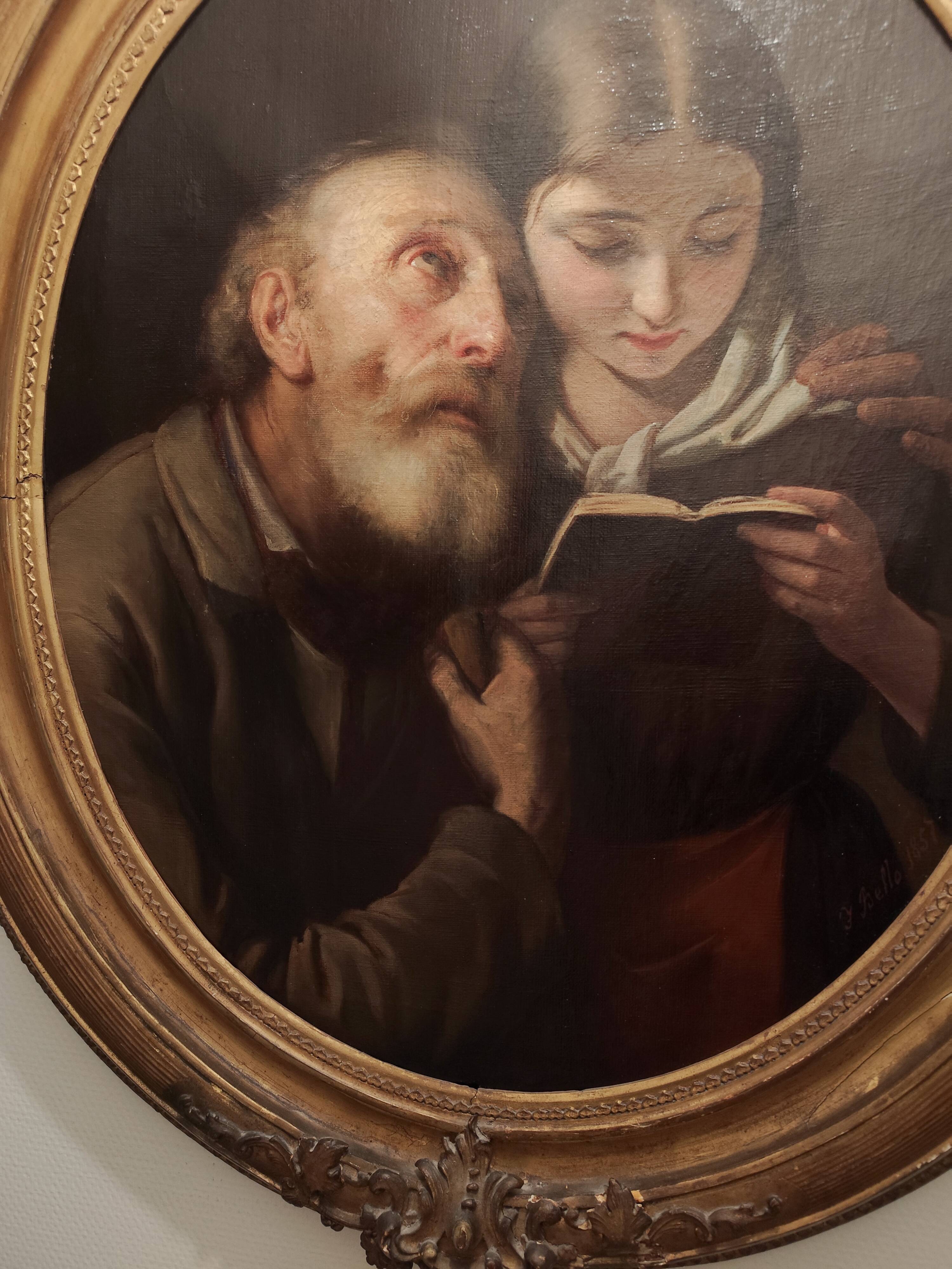 Superb old Italian school portrait of pious reading Fortunato Bello
