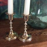 Pair of gold metal candle holders