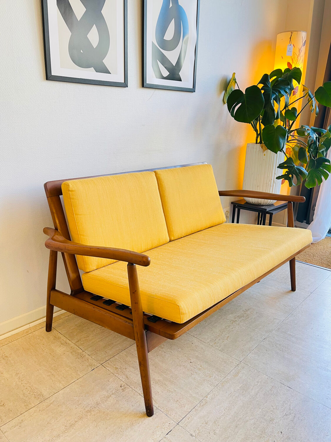 Scandinavian teak banquette for two, circa 1960.