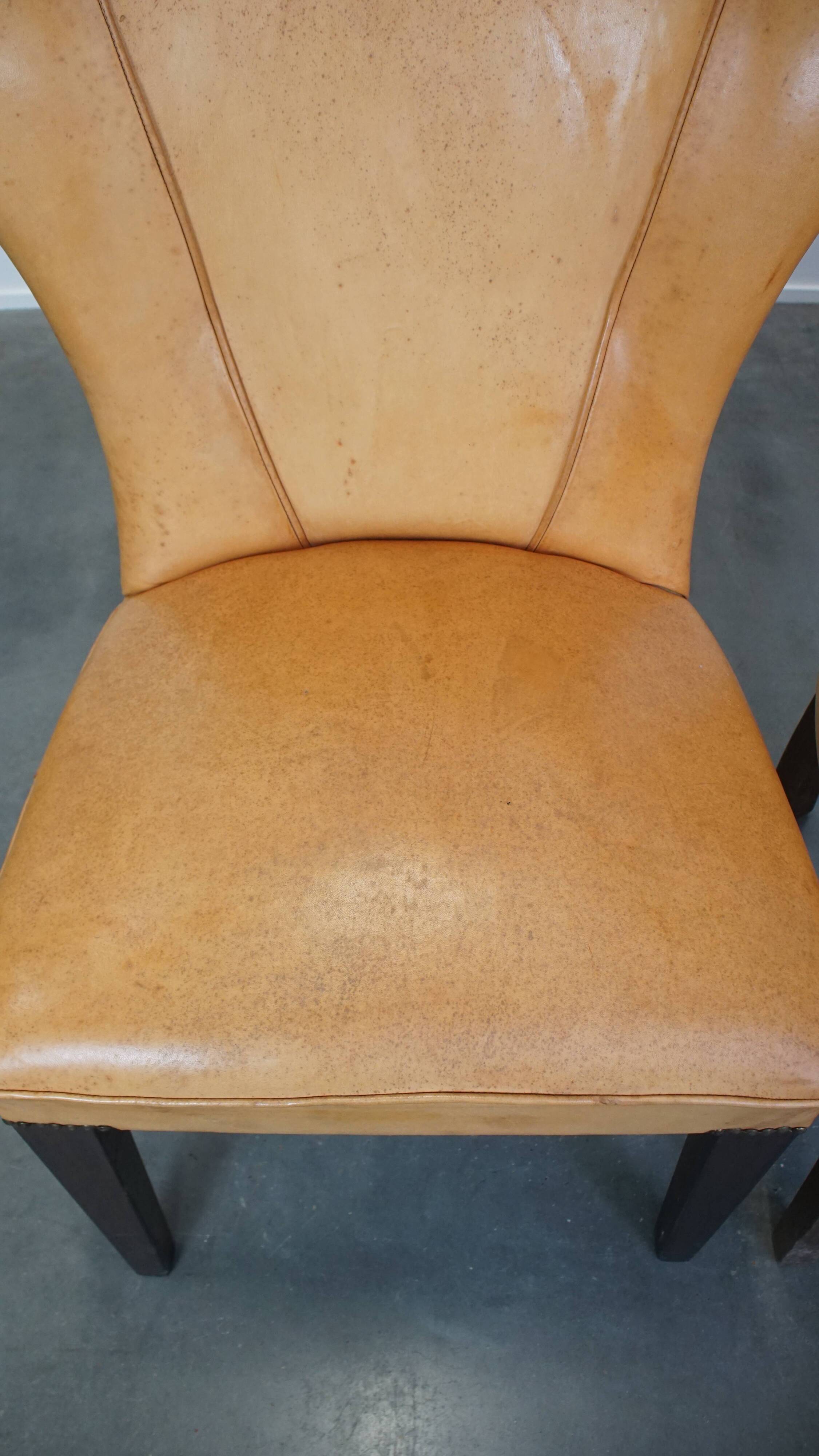 Set of 4 comfortable honey-colored goat leather dining chairs