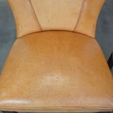 Set of 4 comfortable honey-colored goat leather dining chairs