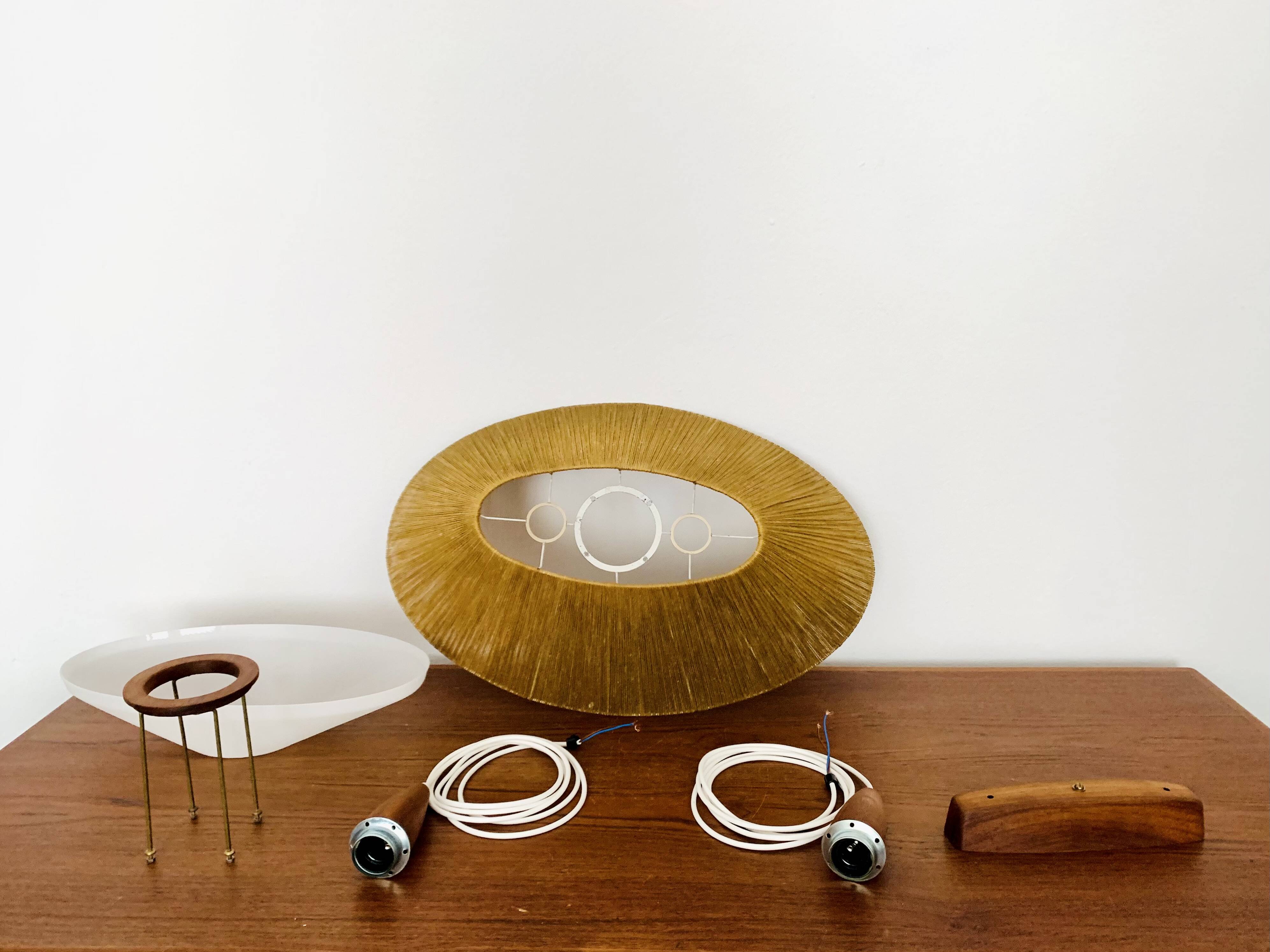 Raffia Bast and Teak Pendant Lamp from Temde