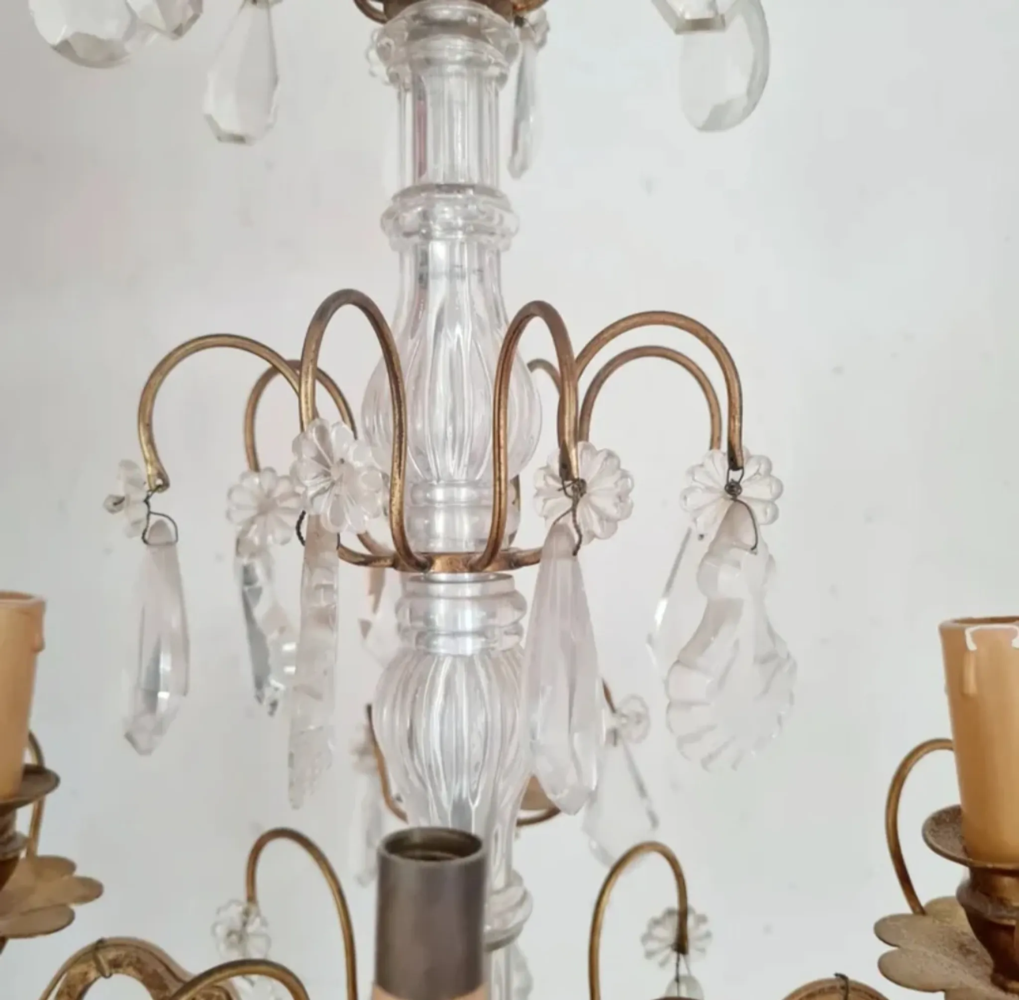 Antique Glass & Gilded Metal Chandelier 1900