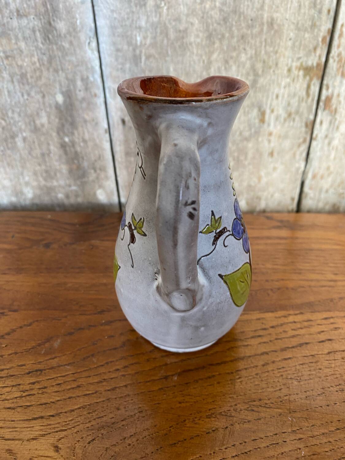 Antique grey enameled terracotta pitcher flower decor vintage kitchen