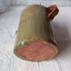 Vintage green enamelled handmade terracotta jar France