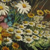 Bouquet de fleurs Nature morte Peinture à l'huile sur toile Encadrée Signée