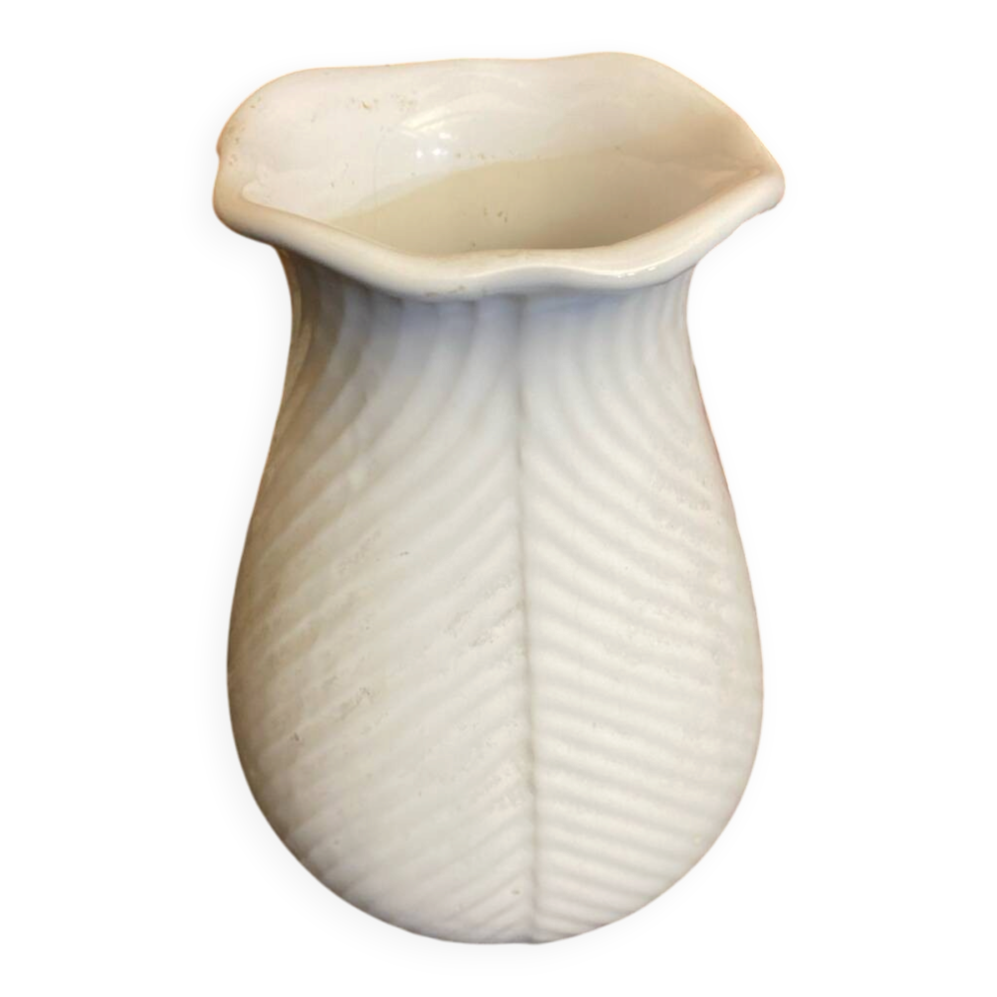 Vintage White Ceramic Flower-Shaped Vase France