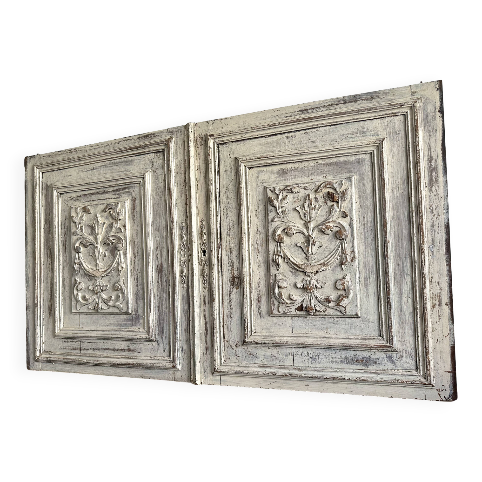 Pair of Louis XVI cupboard doors in carved wood, late 19th century.