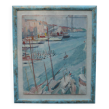 Oil on wooden panel representing the port of Marseille