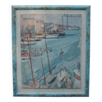 Huile sur panneau bois représentant le port de Marseille