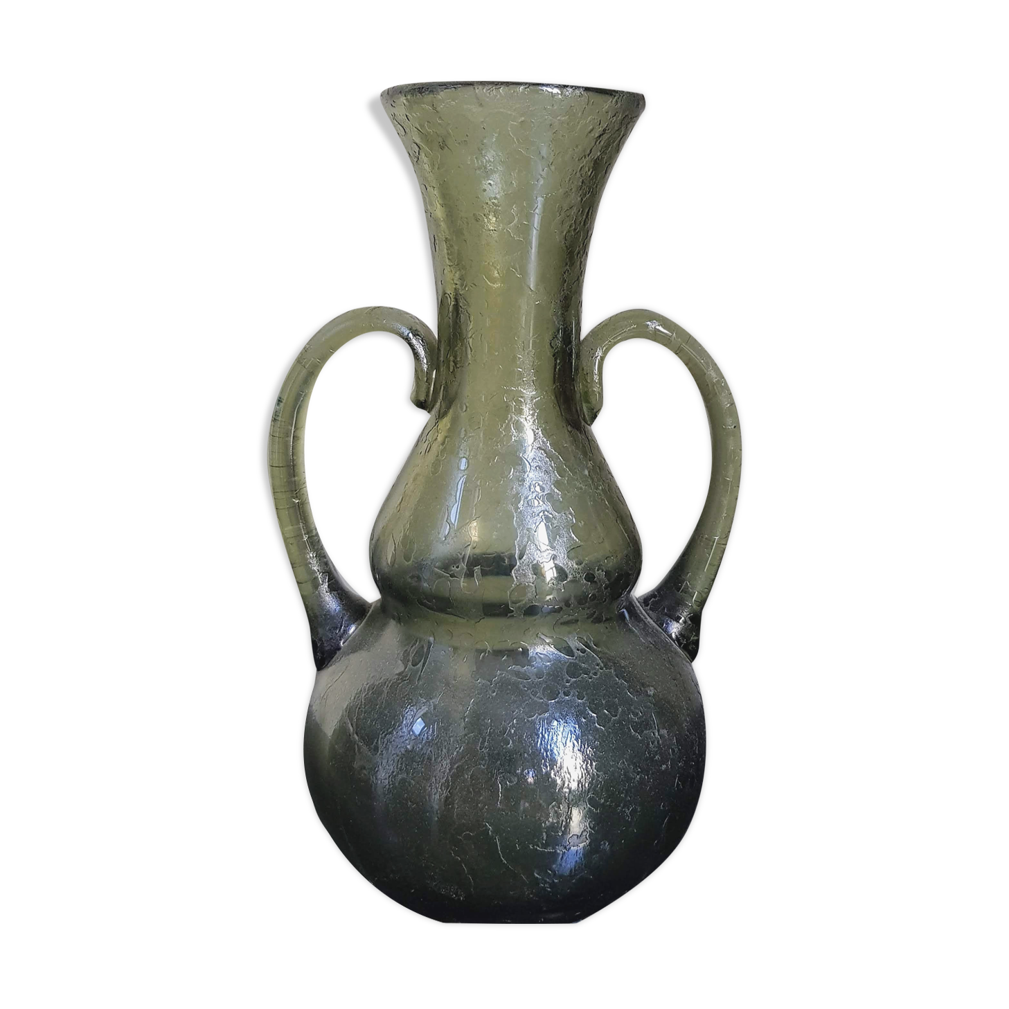 Vintage Frosted Murano Glass Amphora Vase