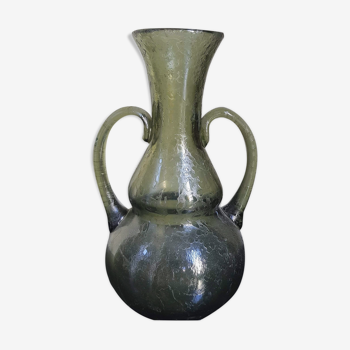 Vase amphore en verre de Murano givré vintage