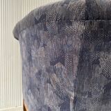 Pair of vintage barrel chairs in blue-grey velvet - 1950s/60s