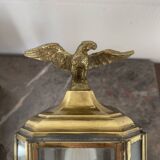 Old Pair of Gilded Brass Wall Lights in Carriage Lantern Eagle Empire Style