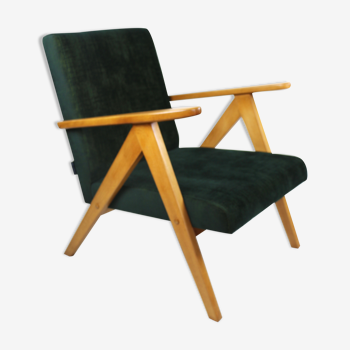 Vintage green-gold velvet var easy chair, 1970s
