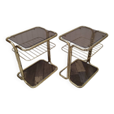 Pair of vintage smoked glass and brass bedside tables