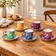 Set of 5 marbled porcelain coffee cups and saucers, hand-painted, with a gold rim.