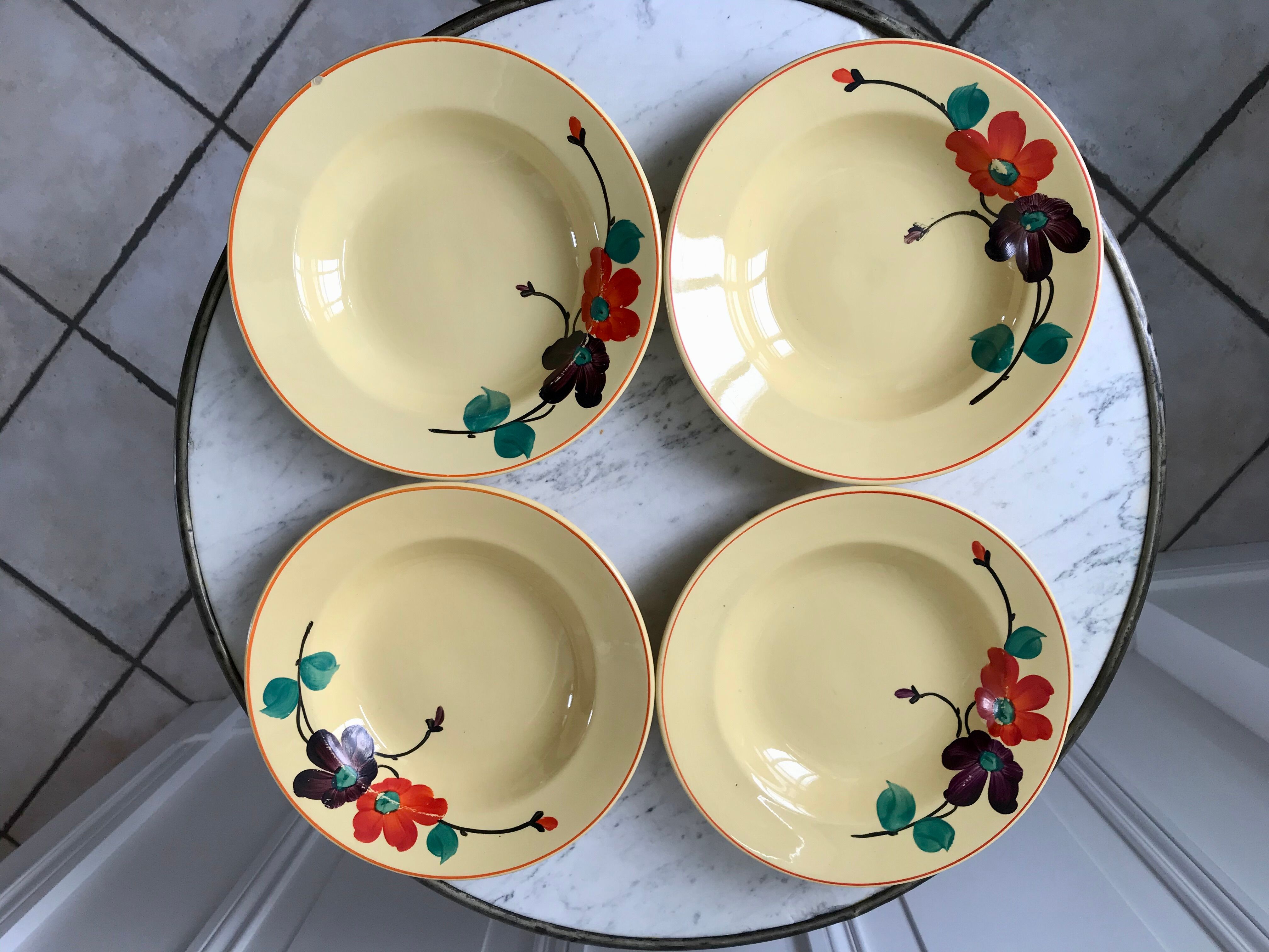 Lot of 4 hollow plates digoin sarreguemines model "ginette" years 30-40