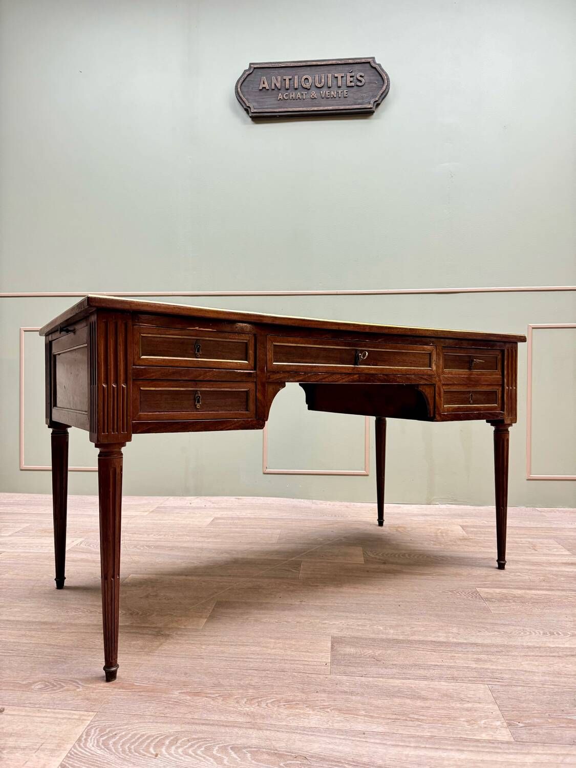 Louis XVI Style Mahogany Flat Desk With Zippers XIX Eme Century