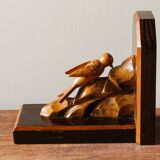 Pair of wooden bookends, birds, art deco,