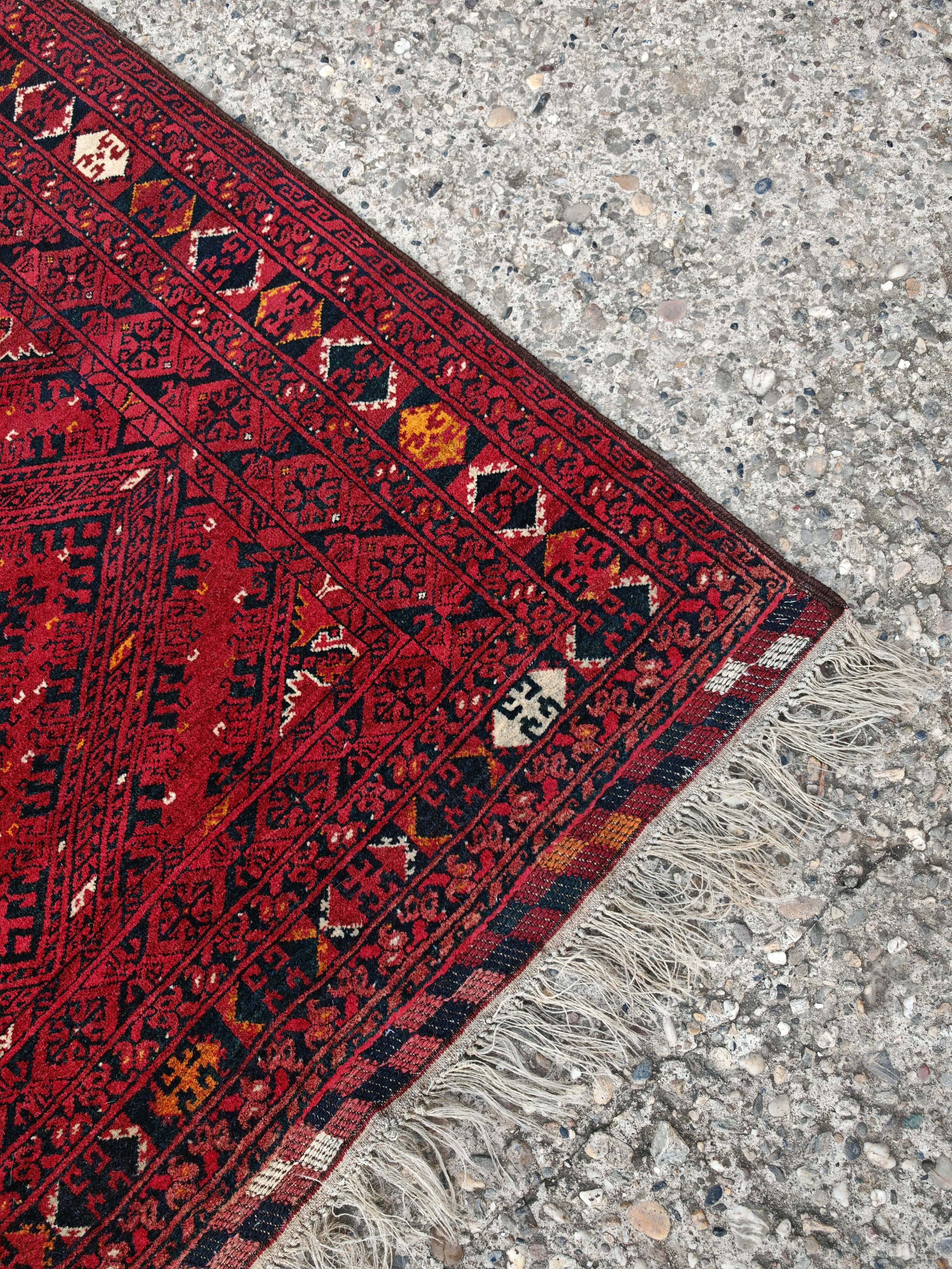 Vintage hand-knotted Kunduz rug, natural dyes, 1940s.