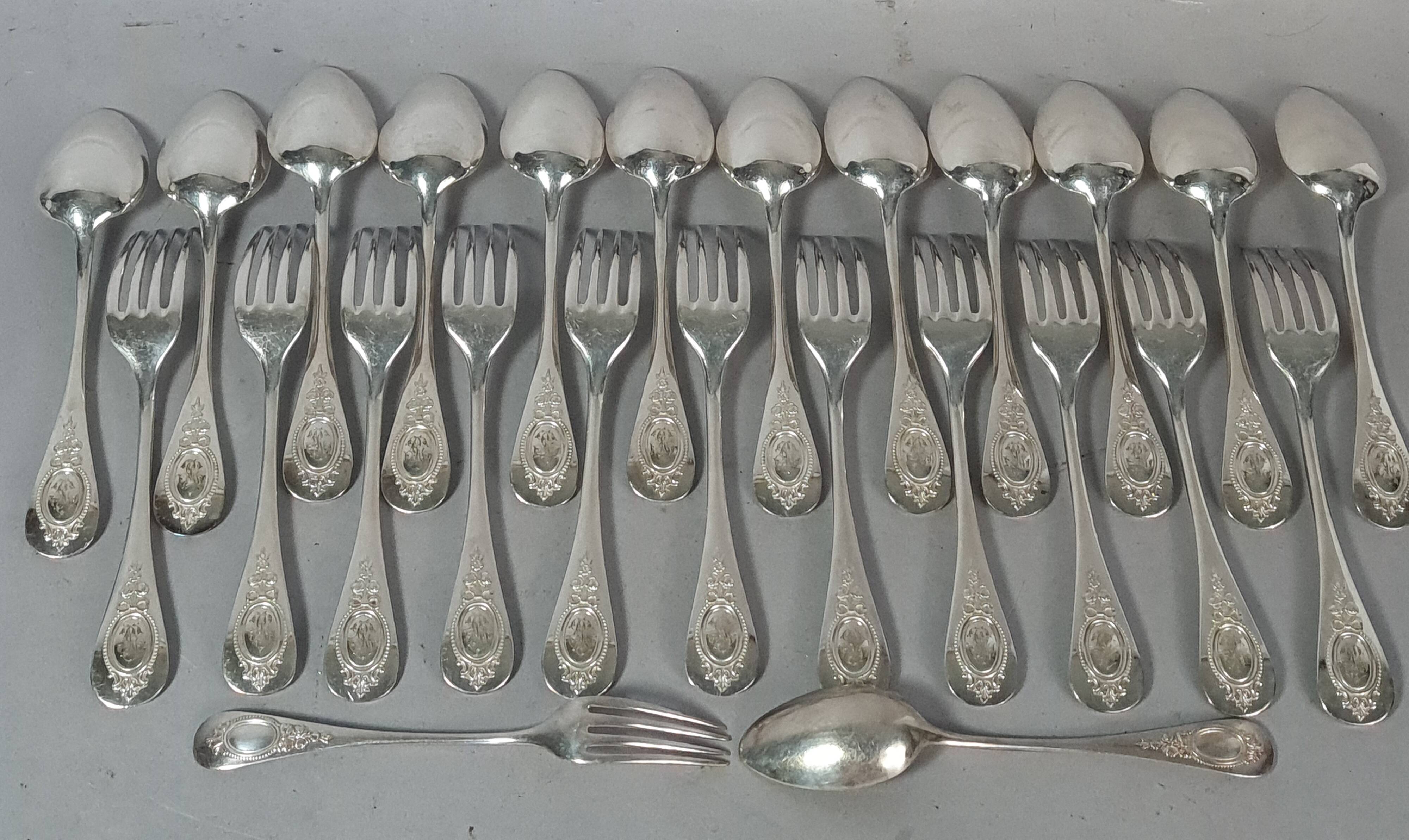 12 spoons & 11 forks Cailar Bayard (Christofle) silver-plated metal D178