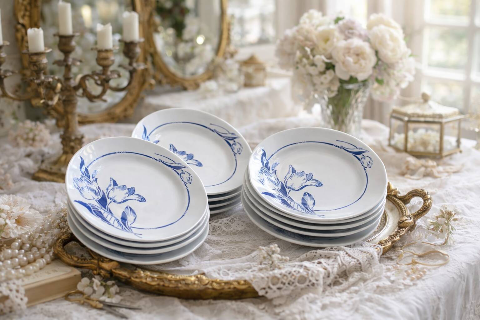6 antique flat plates in Saint-Amand earthenware (Nord)