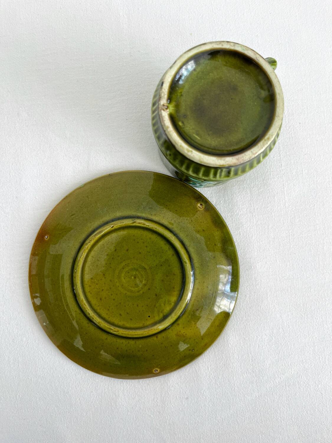 Antique earthenware coffee cup in bamboo slip