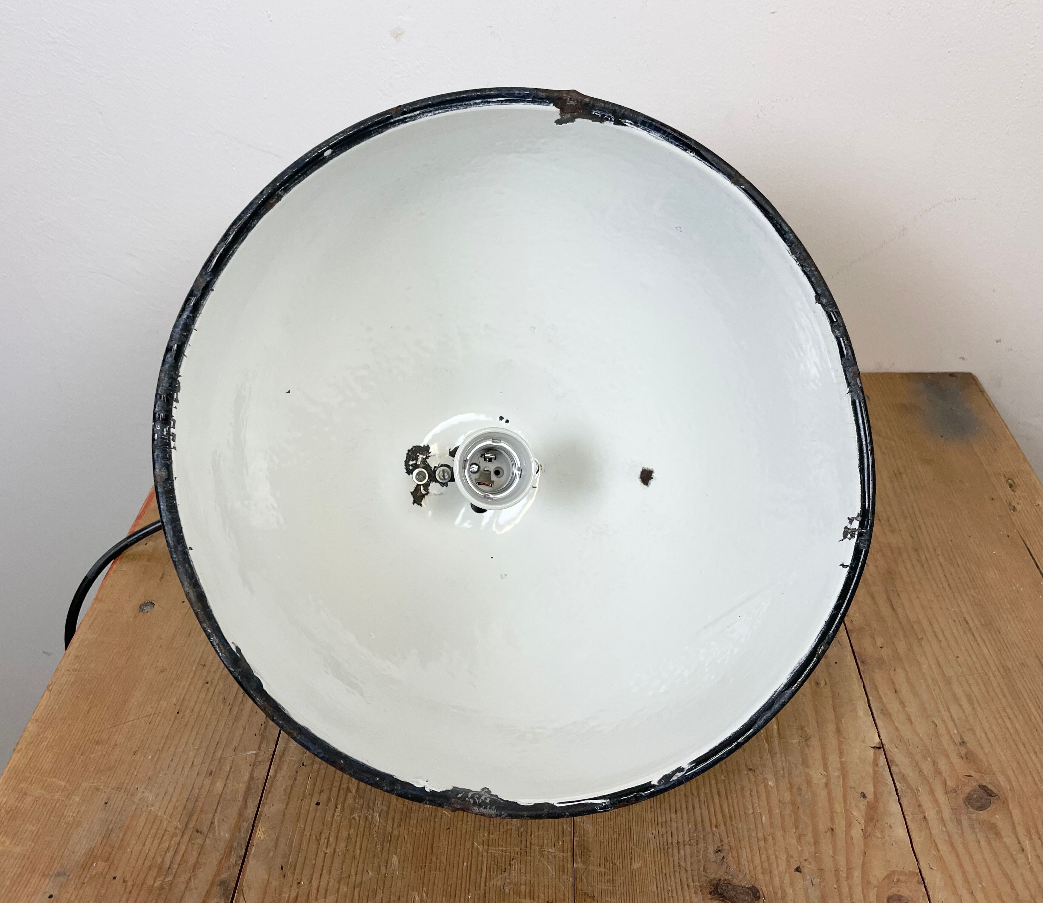 Industrial Grey Enamel Factory Lamp with Cast Iron Top from Zaos, 1960