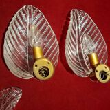 Set of 3 vintage MURANO glass leaf wall lights 1950