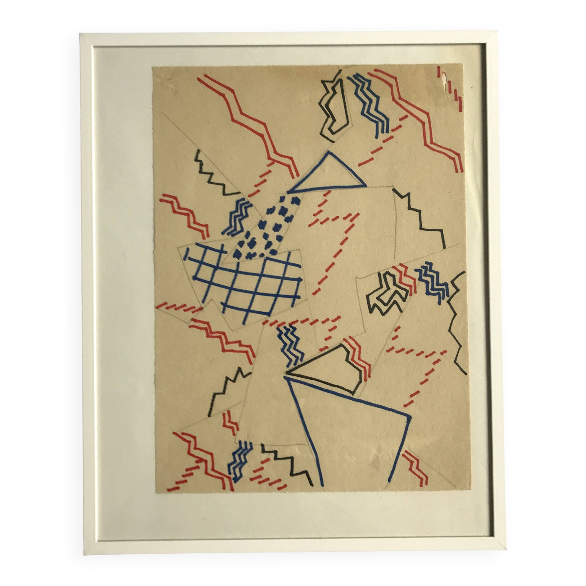 Elie dayan, untitled (abstract composition 3). felt pen on paper.