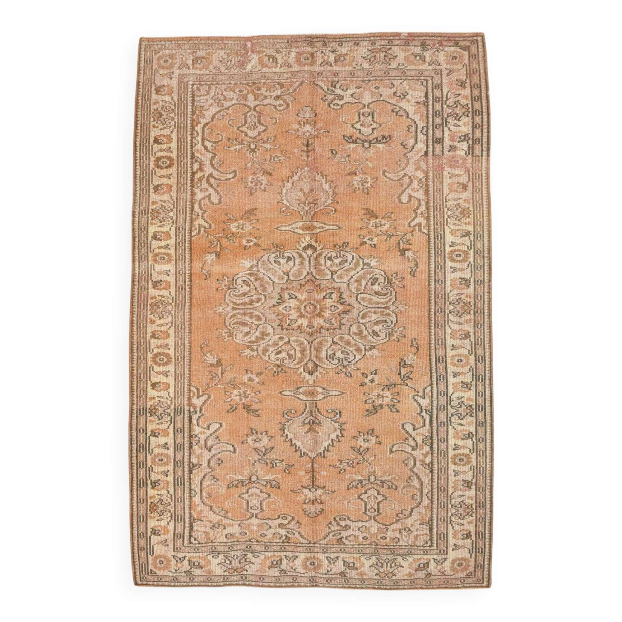 Tapis Oushak Vintage, Laine Fait Main, Beige et Pêche, 168x257 Cm