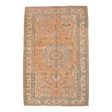Tapis Oushak Vintage, Laine Fait Main, Beige et Pêche, 168x257 Cm