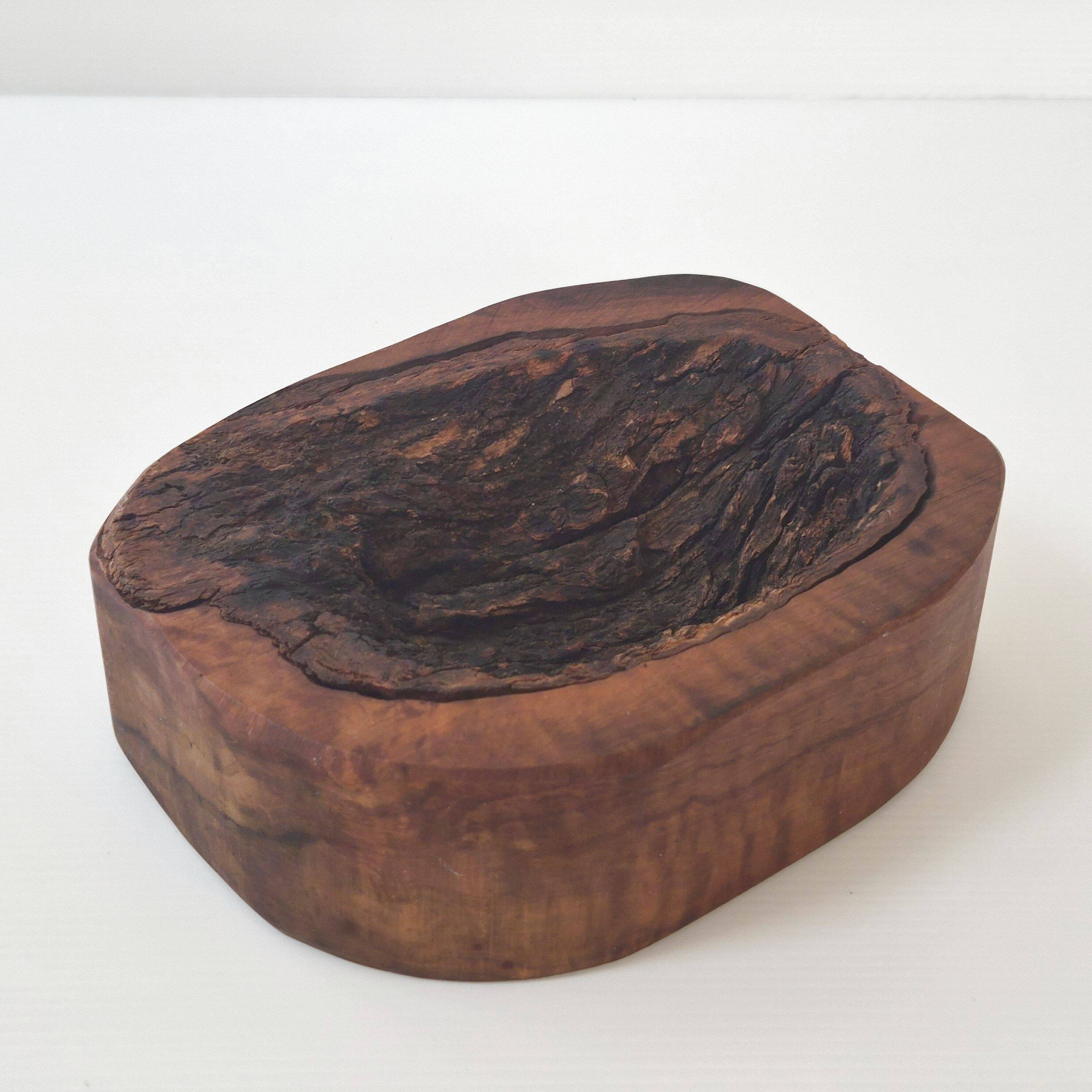 Brutalist wood and bark tray 1970