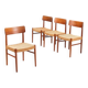 Set of four Danish dining chairs in teak and paper cord, Denmark, 1960