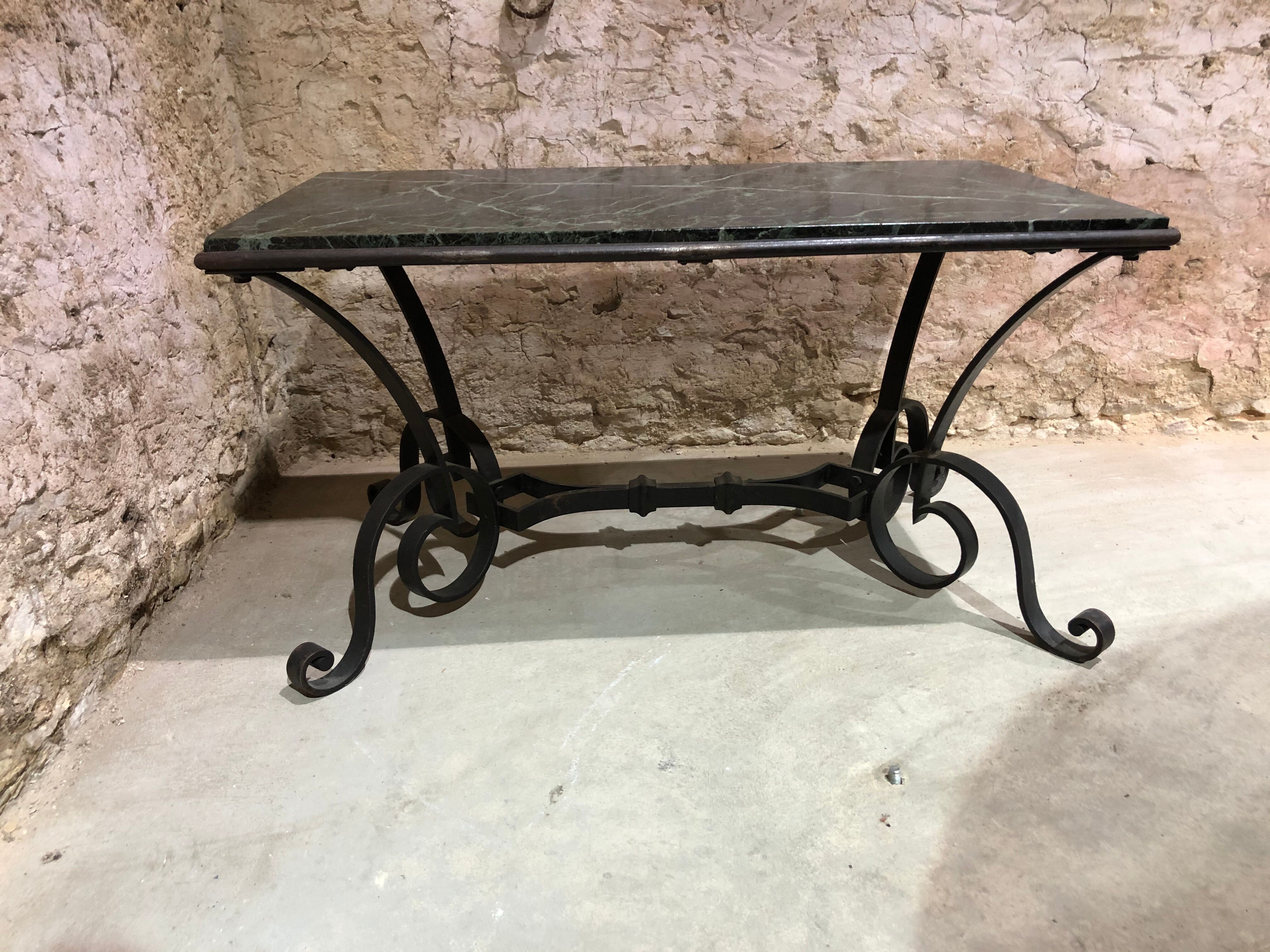 Robert merceris coffee table in wrought iron and 1940s marble